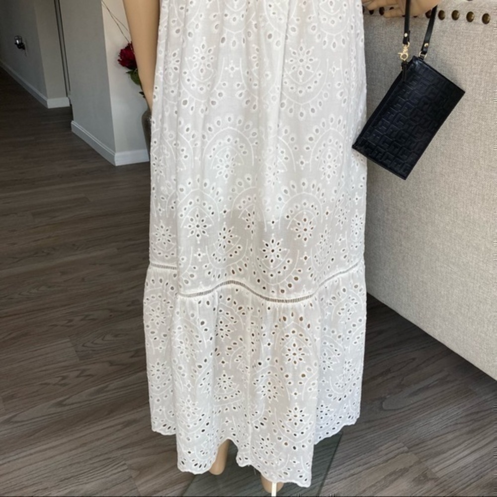 ✨White embroidery lace ruffle hem long maxi dress 👗 M - Picture 9 of 12